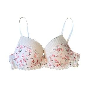 Laura Ashley Pink Floral Bra Underwire Push Up Padded Cups Coquette Women's 36 C